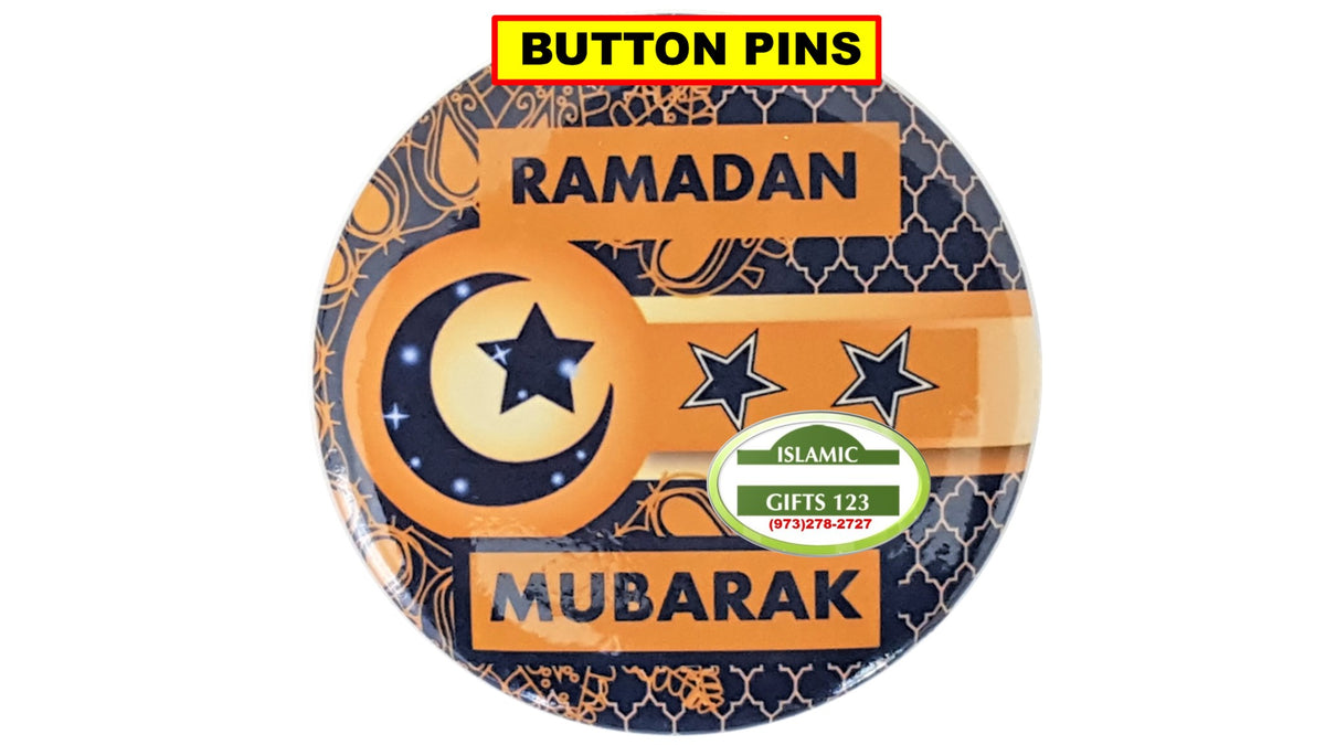 Ramadan Mubarak Blue Button Pins